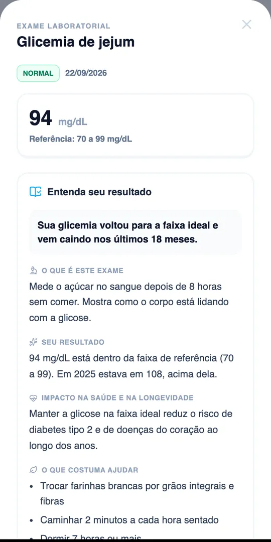 Tela de exame explicado no app